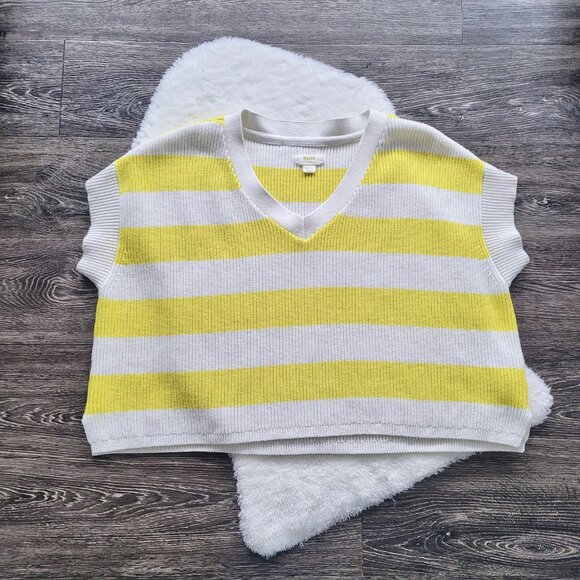 Anthropologie ๐ Oversized Stripe V-Neck Sweater Vest in Chartreuse By Maeve - Picture 6 of 13